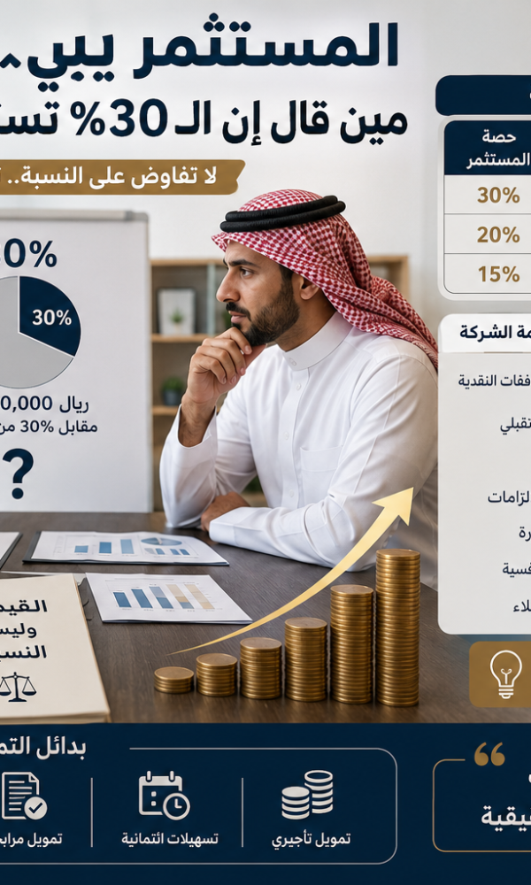 تقييم الشركة لدخول شريك وتحديد نسبة المستثمر العادلة